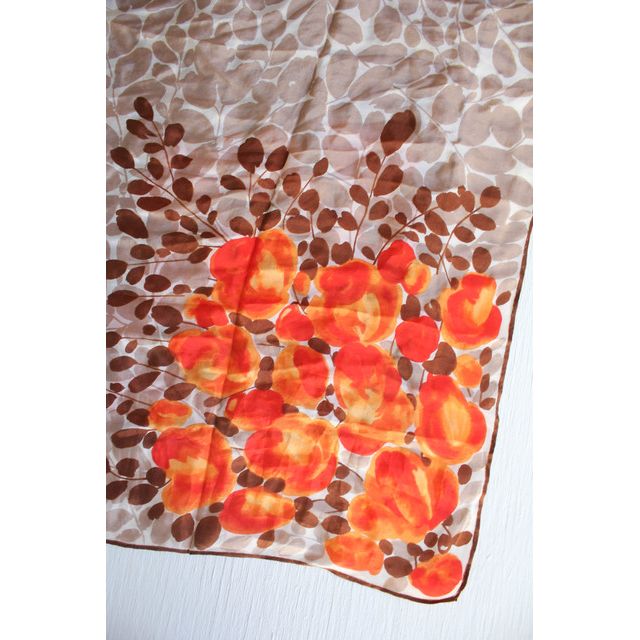 Vintage Orange Poppy Floral Silk Scarf Selected By Moons + Junes Vintage #1