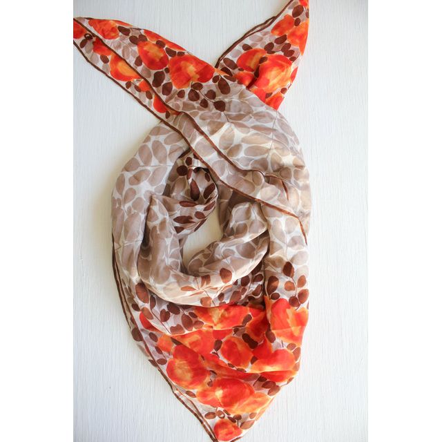 Vintage Orange Poppy Floral Silk Scarf Selected By Moons + Junes Vintage #2