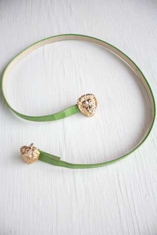 Vintage Strawberry Lime Green Leather Skinny Lion Belt Selected By Moons + Junes Vintage