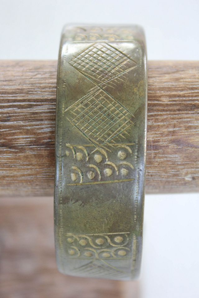 Vintage Hand Carved Solid Brass Cuff Bracelet Selected By Moons + Junes Vintage #1