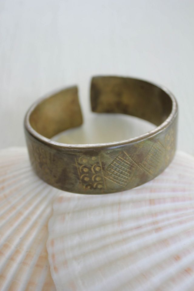 Vintage Hand Carved Solid Brass Cuff Bracelet Selected By Moons + Junes Vintage #2