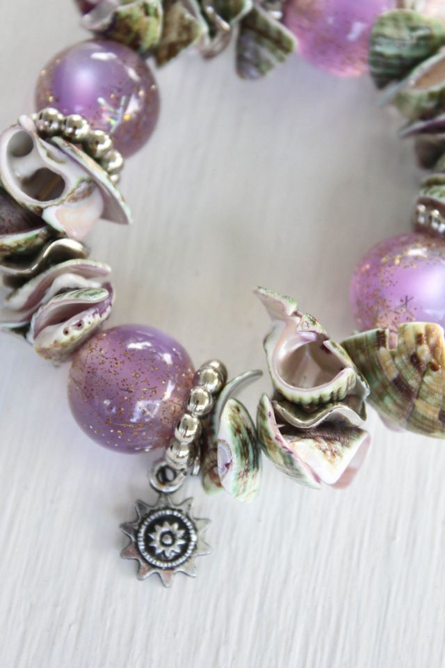 Vintage Shell Shard Beaded Sun Charm Bracelet Selected By Moons + Junes Vintage #1