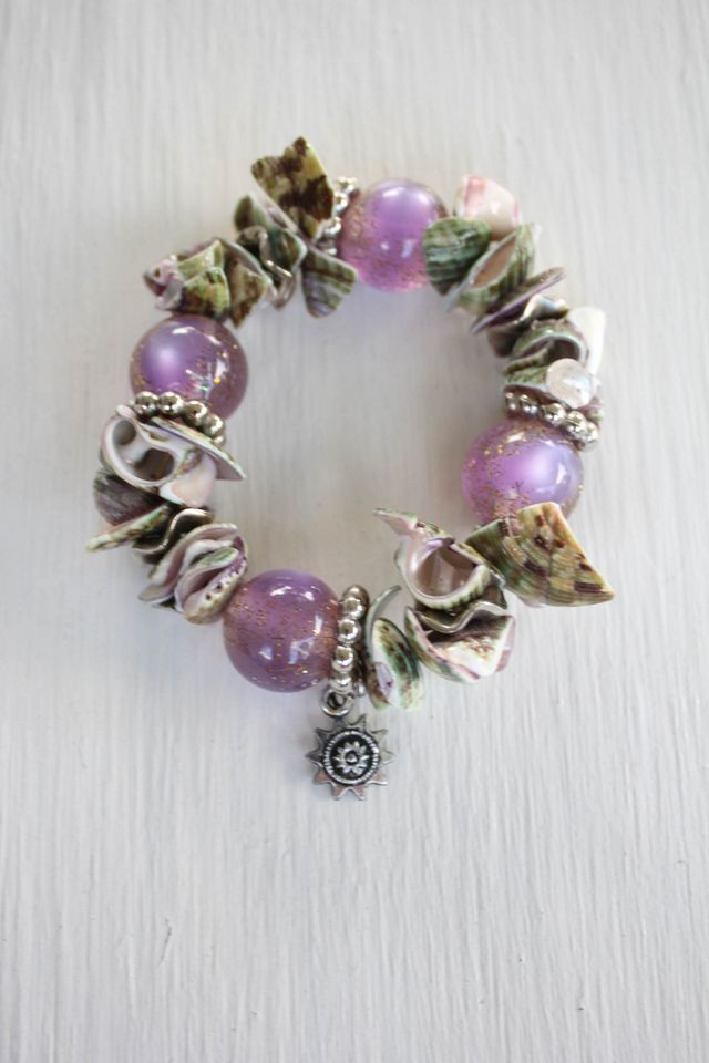 Vintage Shell Shard Beaded Sun Charm Bracelet Selected By Moons + Junes Vintage #2