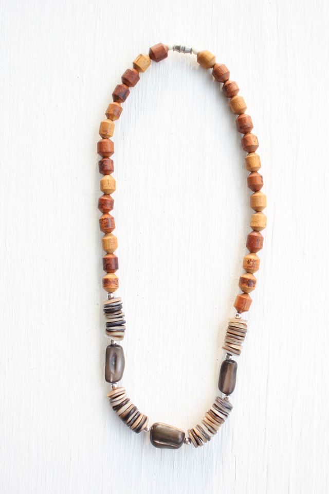 Vintage Wooden Shell Gemstone Beaded Necklace Selected By Moons + Junes Vintage #2