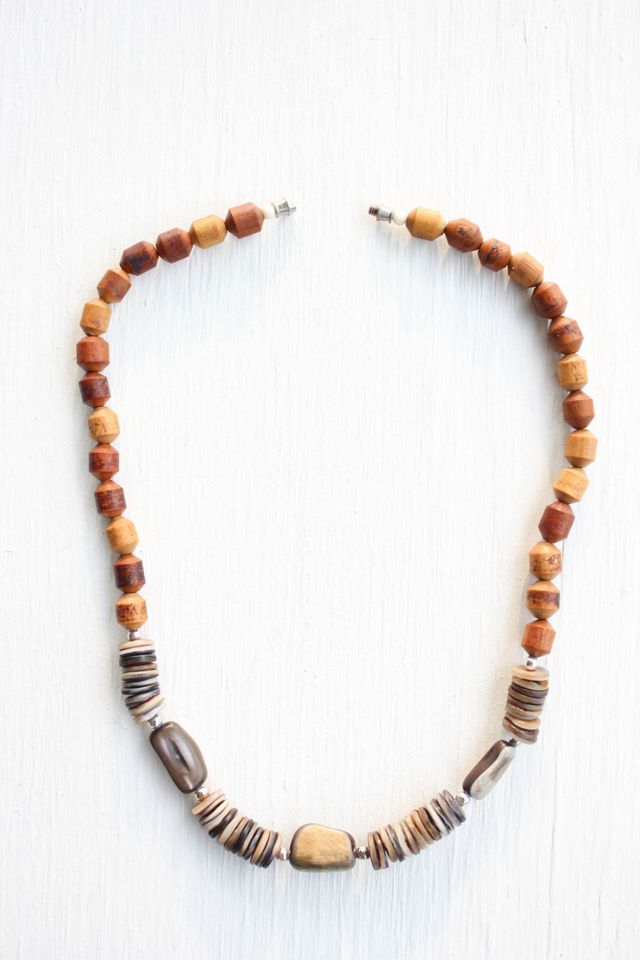 Vintage Wooden Shell Gemstone Beaded Necklace Selected By Moons + Junes Vintage #3