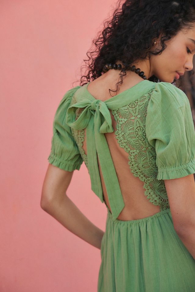 green emerald velvet dress Open Back Mock Neck Lace Dress main image 1