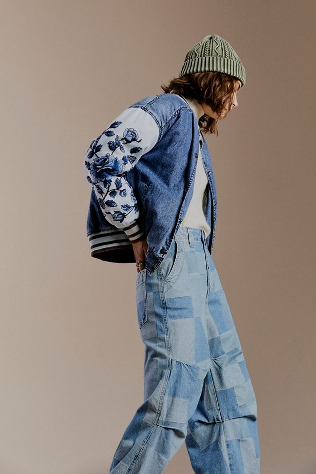 BDG Patchwork Denim Skate Jacket in Blue