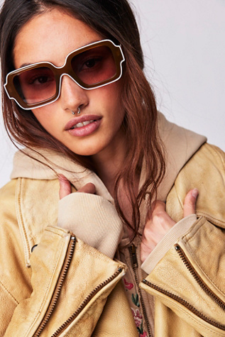 Shadow Side Square Sunglasses At Free People In Green Tea