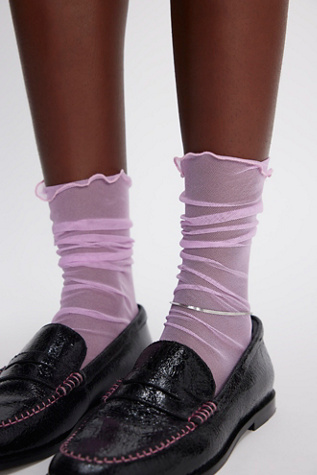 Tulle Crew Socks by Only Hearts at Free People in Pink Moon, Size: S-M/P-M