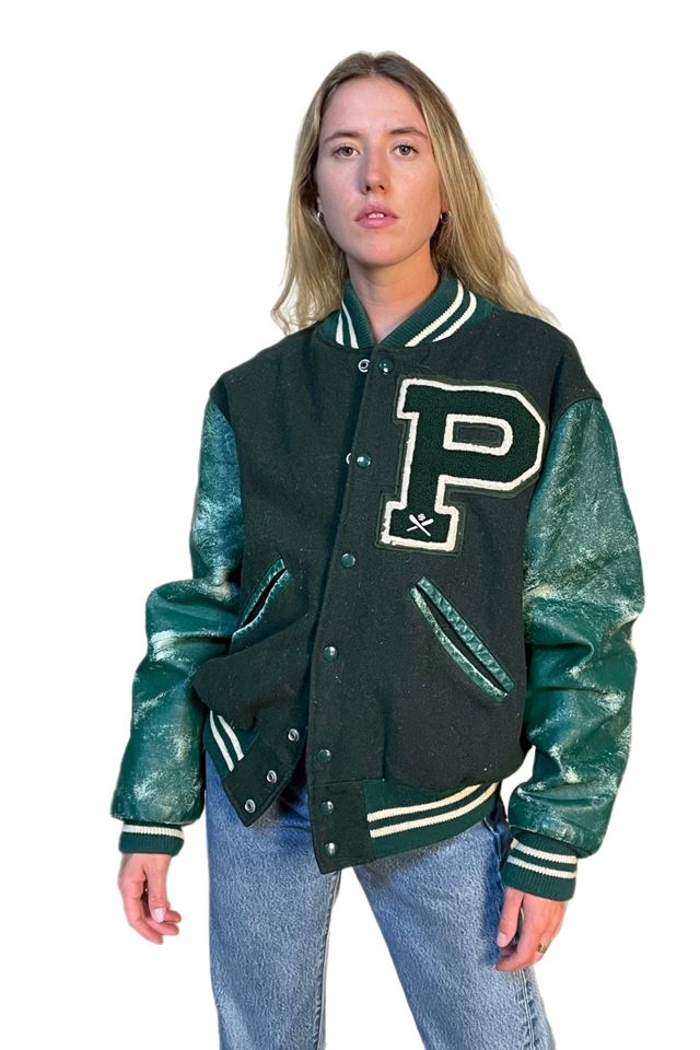 Vintage Dark Green Letterman Jacket Selected By Villains Vintage Free