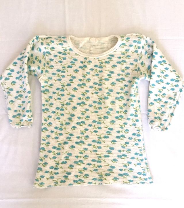 Floral Thermal Shirt 80s White Waffle Knit Flower Print Long, Shop Exile