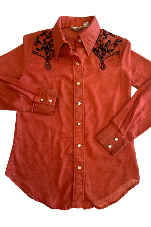 Vintage 1970s Embroidered Western Cowboy Shirt Selected by Personal Choice Free People