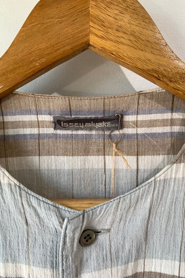 Vintage Issey Miyake Men Grey, Blue, and Brown Striped Top Selected by The  Curatorial Dept.