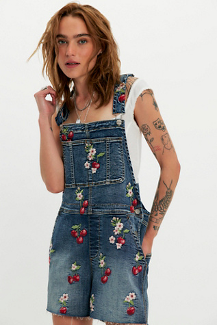Driftwood Embroidered Shortalls at Free People in Cherry On Top, Size: XS