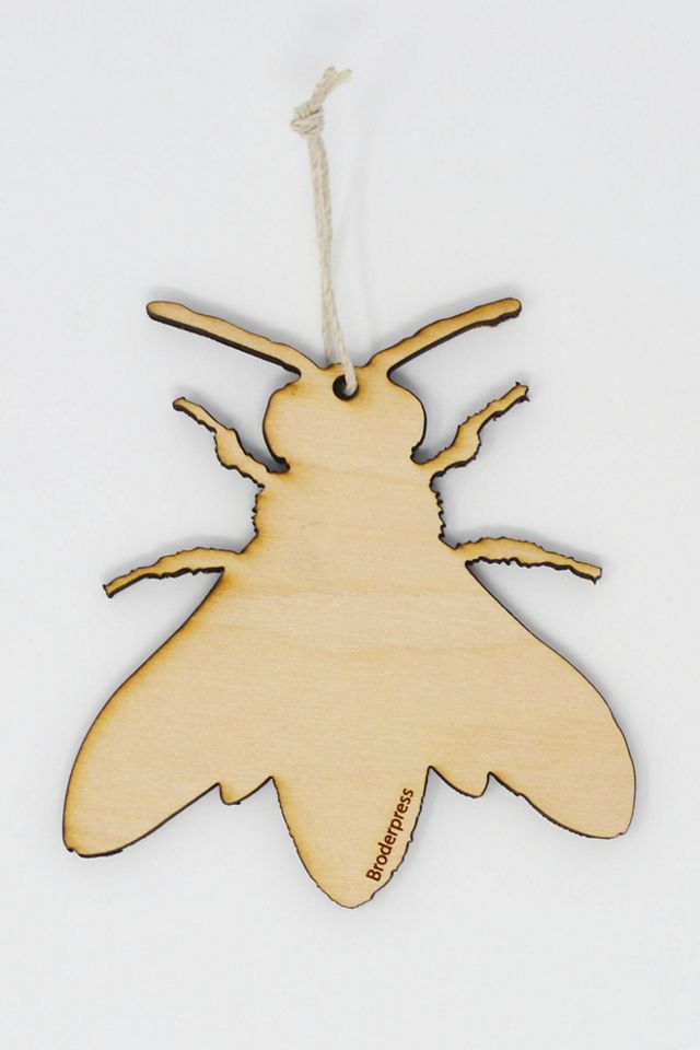 Wooden Silkscreen Bee Ornament #1
