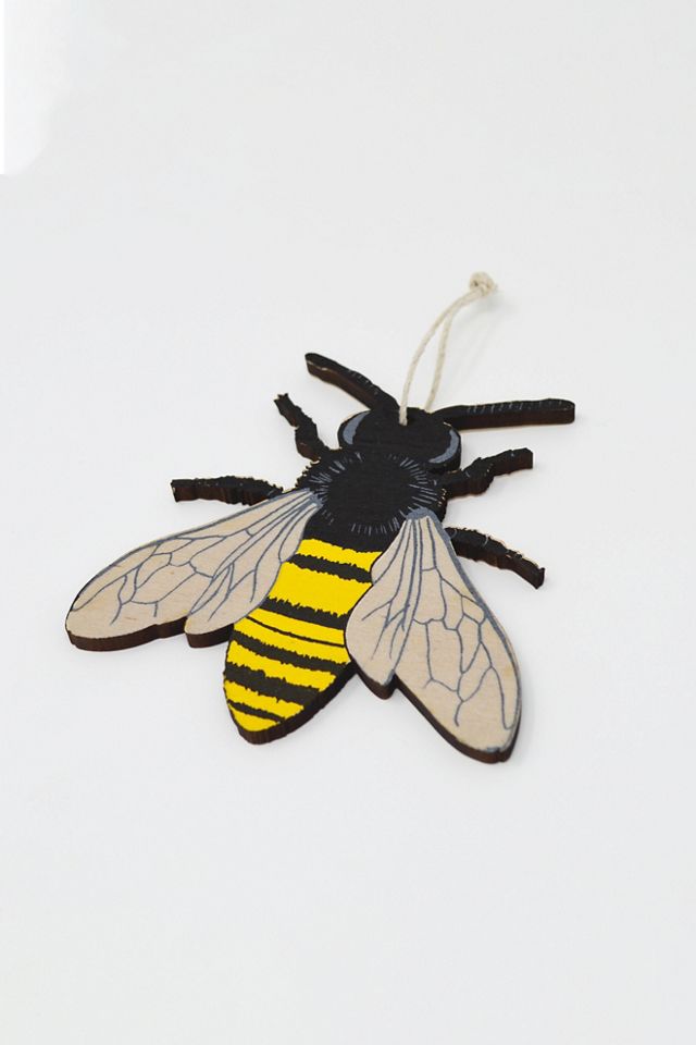 Wooden Silkscreen Bee Ornament #2