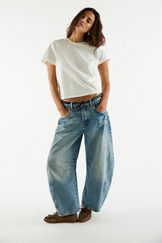 We The Free Good Luck Mid-Rise Barrel Jeans At Free People In Ultra Light Beam, Size: 33 S