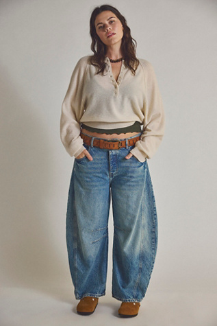 Women's Corduroy Wide Leg Pants - Mid Rise Barrel Jeans With Elastic Waist