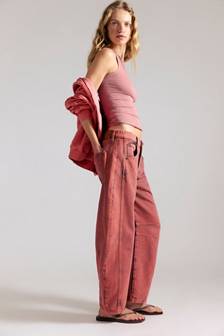 We The Free Good Luck Mid-Rise Barrel Jeans at Free People in Pink Skies, Size: 29