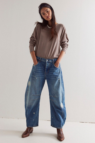 We The Free Good Luck Mid-Rise Barrel Jeans at Free People in 100 Years, Size: 25