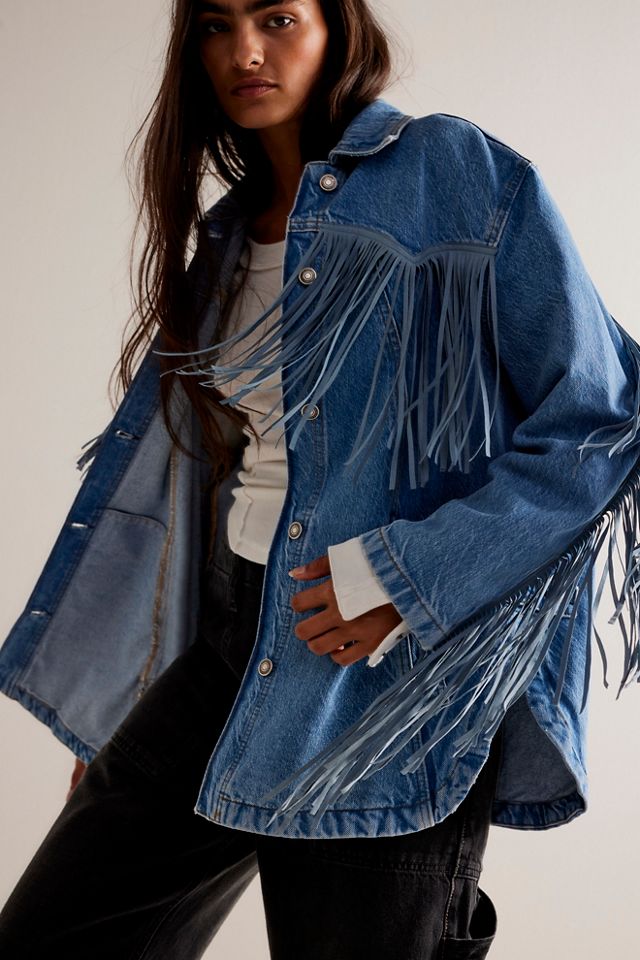 Veste en jean a frange femme hot sale