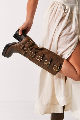 Buckle Up Baby Moto Boots by Jeffrey Campbell at Free People in Brown Distressed, Size: US 8.5