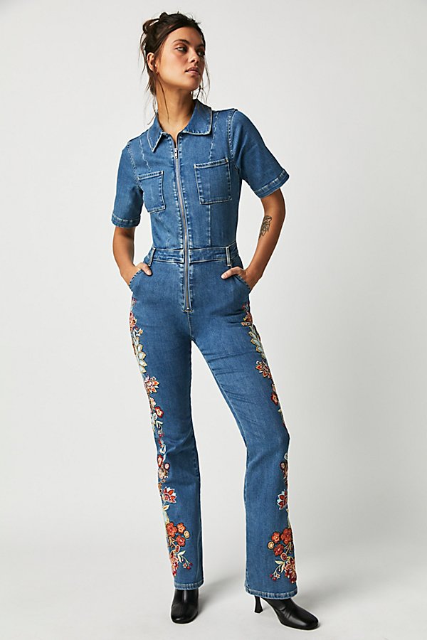Driftwood Embroidered Jumpsuit In Blue