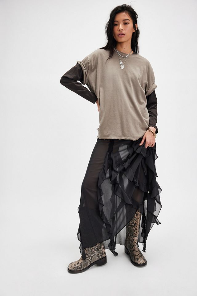Free People Nina V-Neck Tee Shirt - Oat Latte