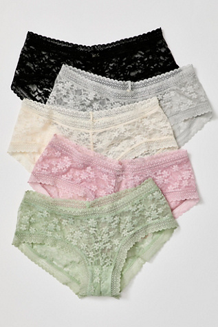 Daisy Lace Low-Rise Hipster 5-Pack Knickers by Intimately at Free People, Size: Small