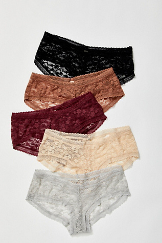 Daisy Lace Low-Rise Hipster 5-Pack Knickers by Intimately at Free People in Neutral Combo, Size: Small