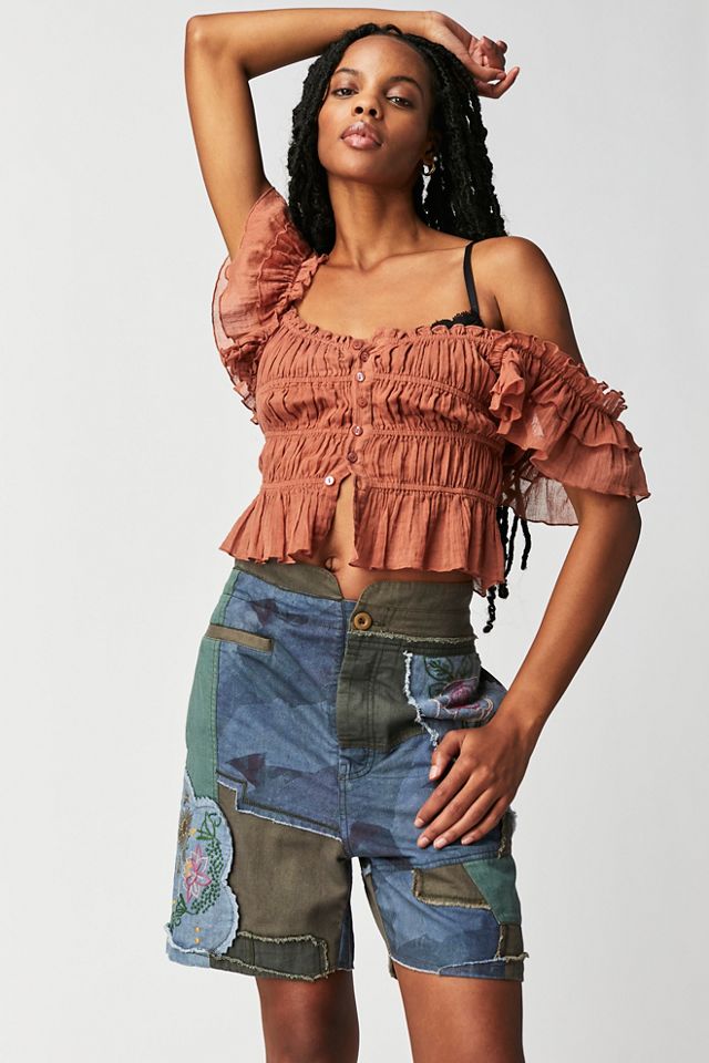 NEW Free People Blue Horizon Patched Shorts