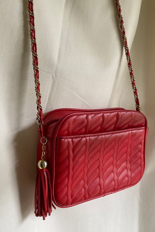 Red best sale quilted handbag