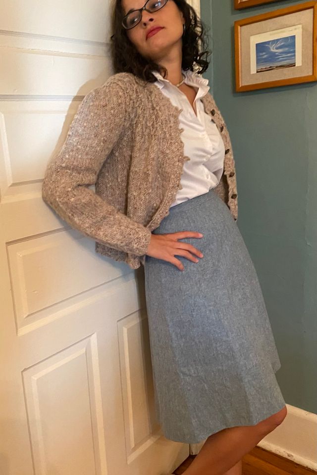 Vintage A Line Blue Green Wool Skirt Selected by KA.TL.AK #1