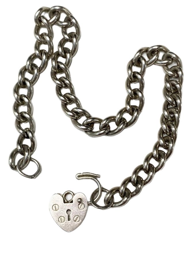 1960s Sterling Silver Heart Padlock Charm Bracelet Selected by Lux Revival Free People