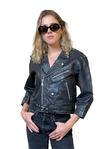 Vintage Crop Black Leather Biker Jacket Selected By Villains Vintage ...