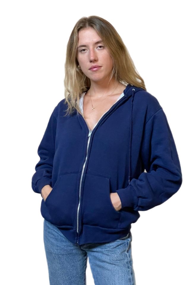 Vintage Dark Blue Thermal Lined Hooded Sweatshirt Selected By