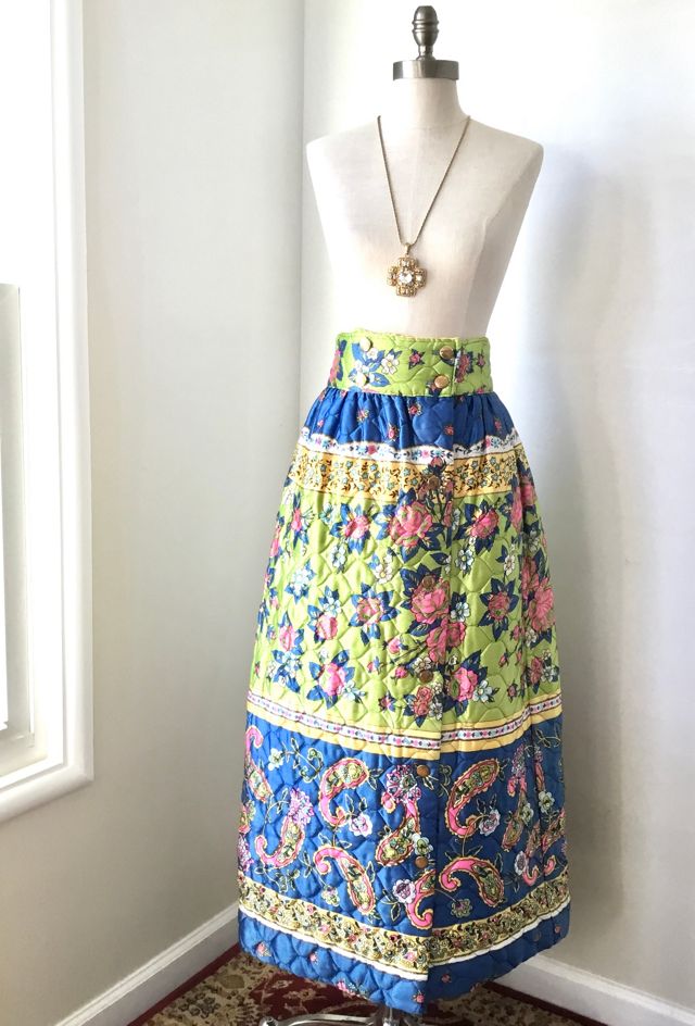70’s Inconic Quilted Floral Maxi A-Line Skirt. by Mr. 