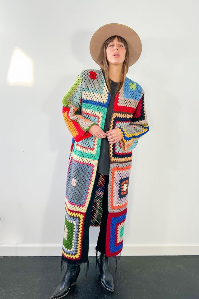 Edna Ladies Bell Sleeve Crochet Bohemian Hippy Cardigan Natural
