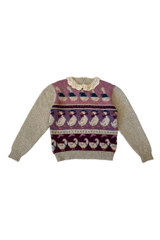 1980s Vintage All Over Duck Parade Handknit Sweater Selected by