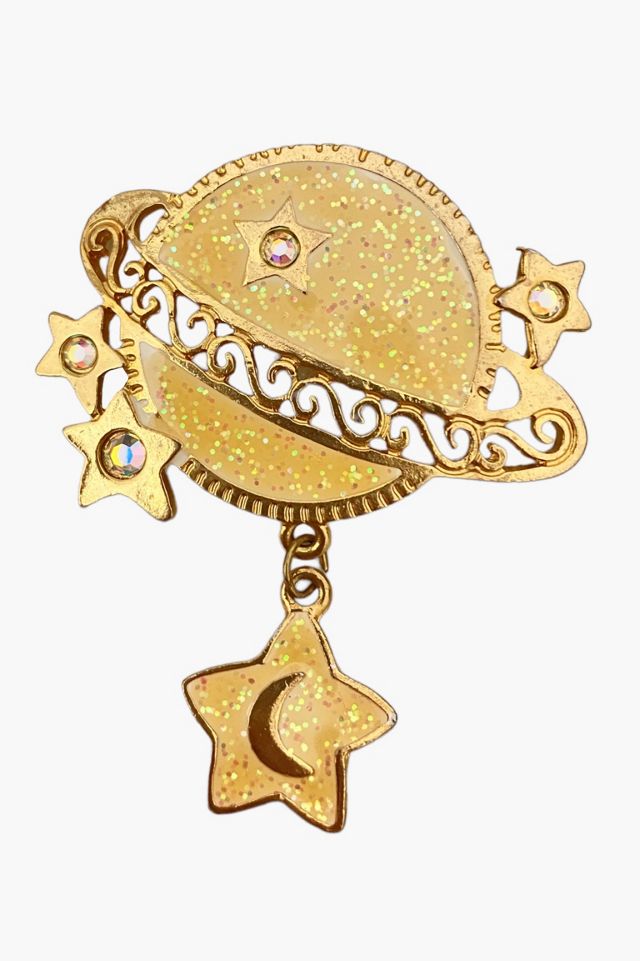 1980s Vintage Saturn And Stars Brooch Selected by Busylady Baca & The Goods