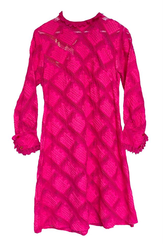 Hot pink lace dress with sleeves best sale