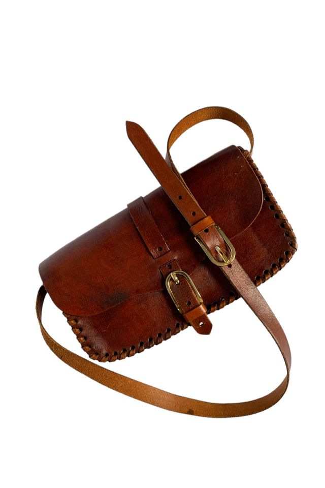 Vintage 1970s Whip Stitch Leather Shoulder Bag Selected by 
