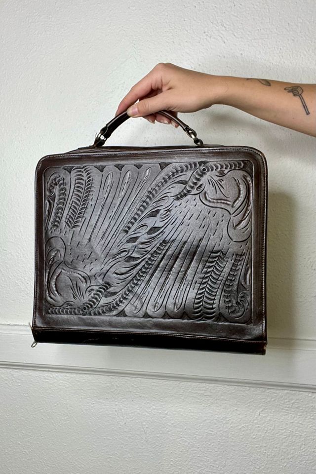 Tooled cheap leather briefcase