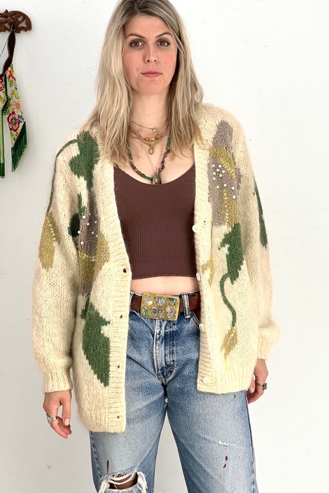 Vintage Hand Knit Fuzzy Flower Cardi Sweater Selected by Anna Corinna