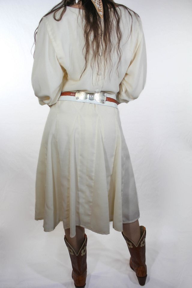 1950s Handmade Vintage Linen Pleated Ivory Midi Dress Selected By Moons + Junes Vintage #3
