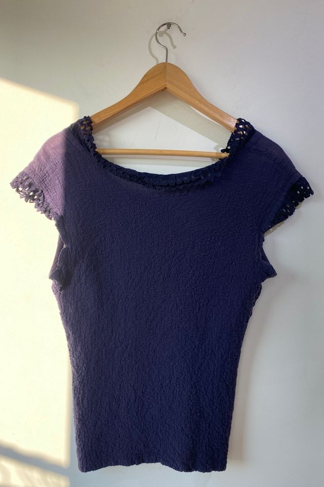 Issey Miyake Navy Blue Top with Lace Collar Selected by The Curatorial Dept. #1