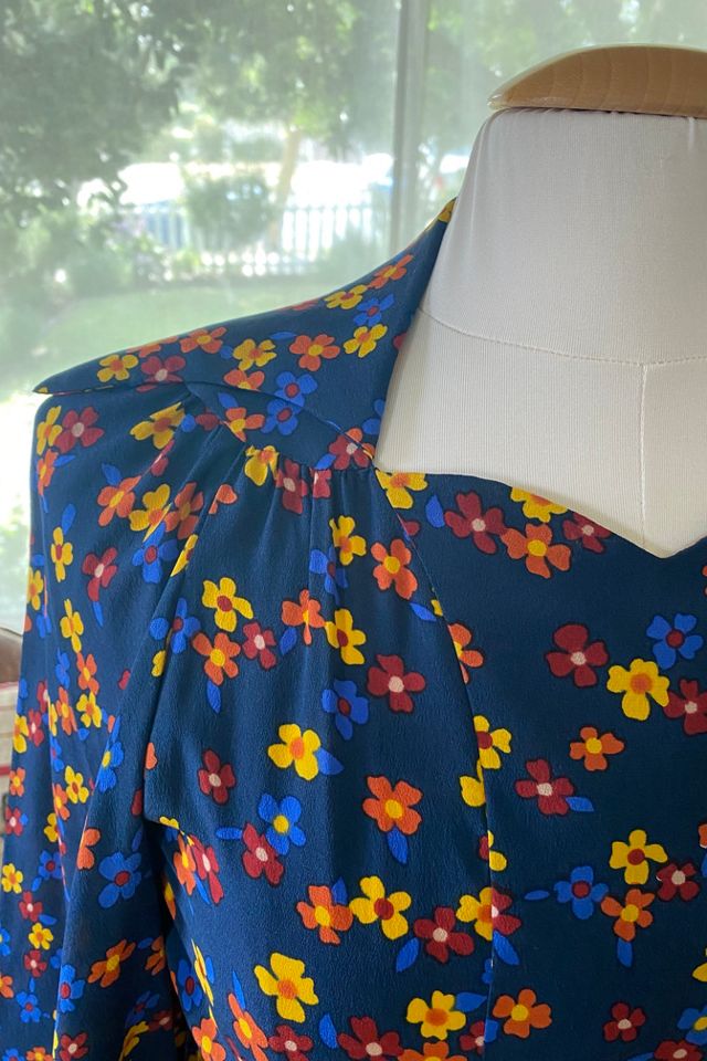 Vintage Ossie Clark Navy Blue Floral Silk Dress Selected by The Curatorial Dept. #1