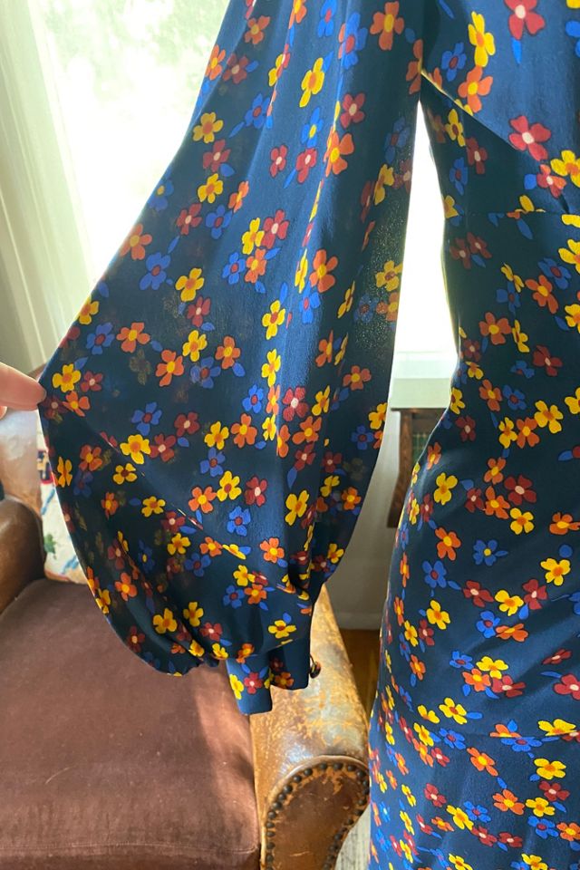 Vintage Ossie Clark Navy Blue Floral Silk Dress Selected by The Curatorial Dept. #2
