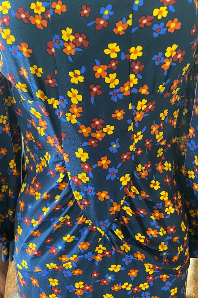 Vintage Ossie Clark Navy Blue Floral Silk Dress Selected by The Curatorial Dept. #3