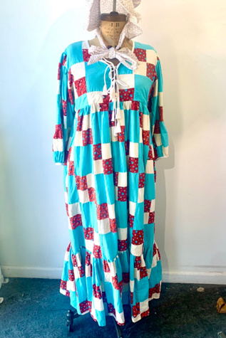 Farewell Francis Camilla Aqua and Red Patchwork Dress Selected by The Curatorial Dept.